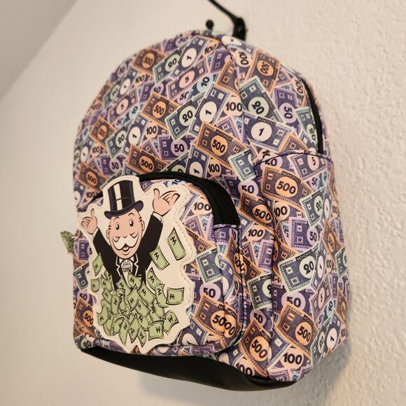 Hasbro Gaming Monopoly Money Mini Backpack Shoulder Bag‎ Casino Purse NWT - Picture 2 of 9